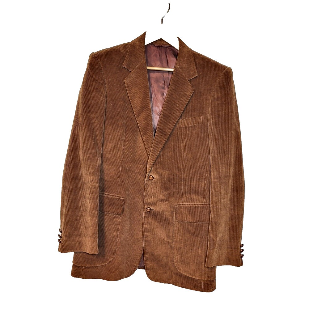 Alpha Richard Brown Corduroy Single Breasted Cotton‎ Blazer 2 Button Front 40L